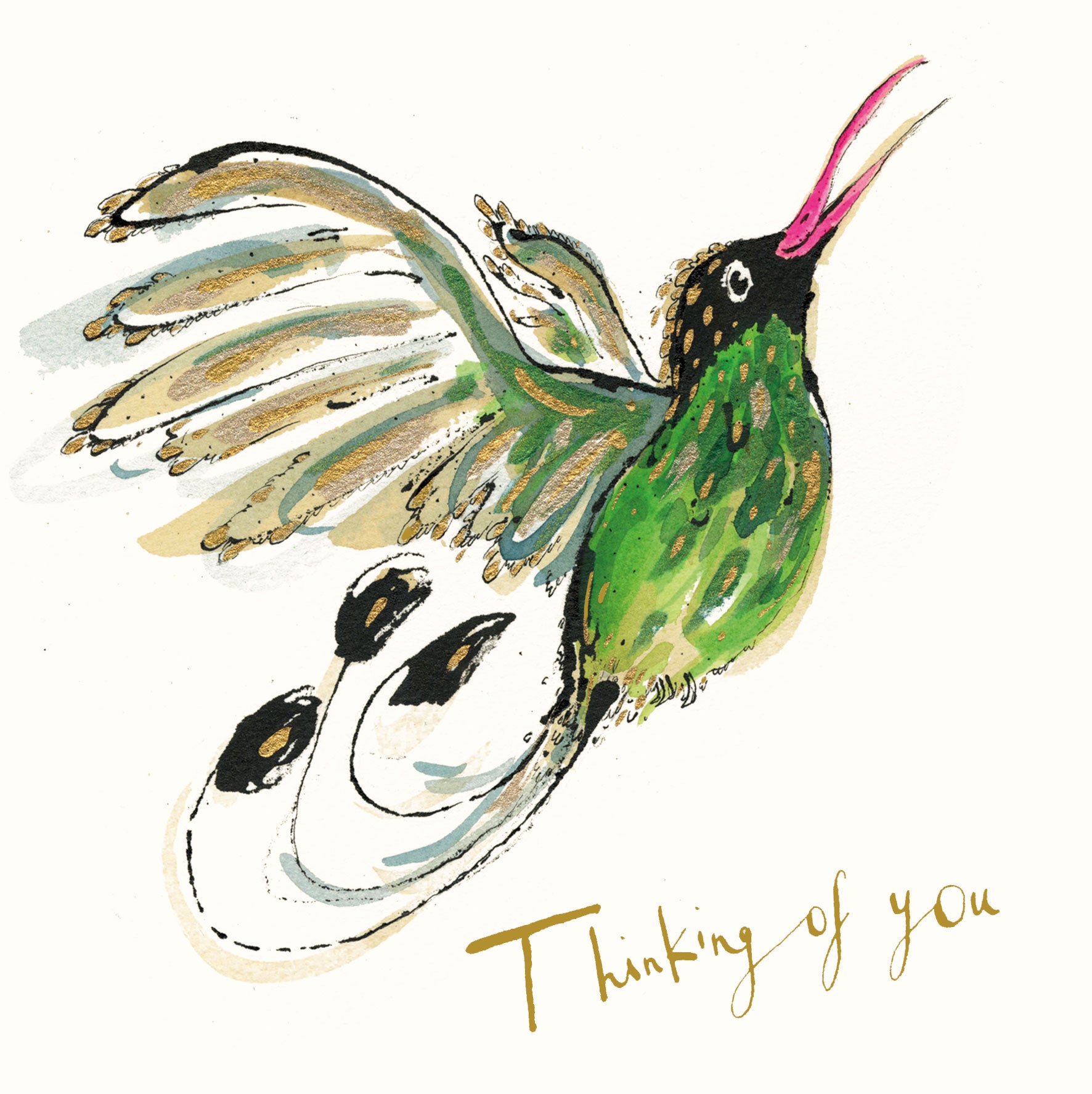 Thinking Of You Hummingbird Gold Foil Card – Anna Wright Ltd