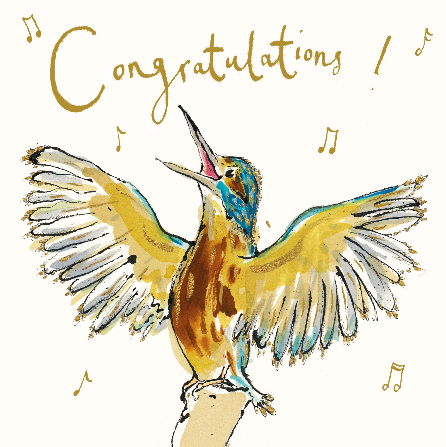 Congratulations Kingfisher Gold Foil Card – Anna Wright Ltd