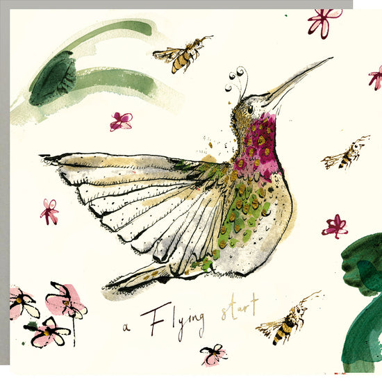 A Flying Start Hummingbird Gold Foil Card