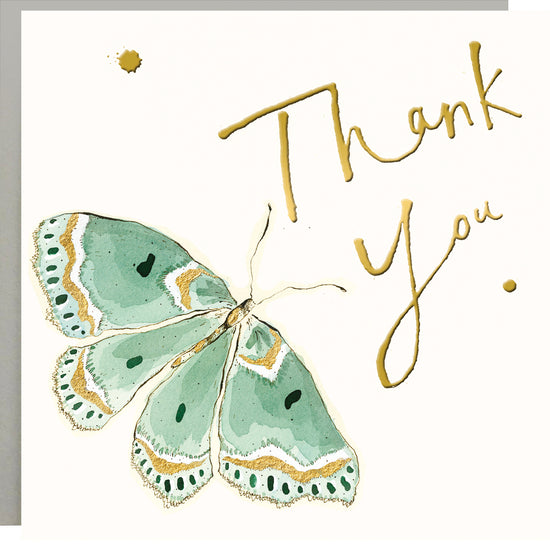 Turquoise Butterfly Thank You Gold Foil Card
