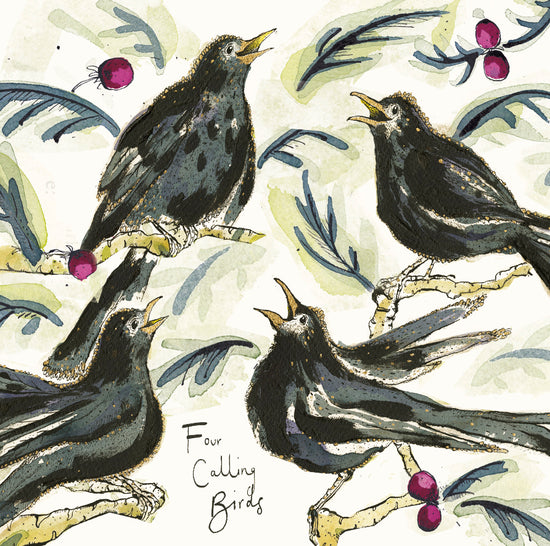 Four Calling Birds Christmas Card