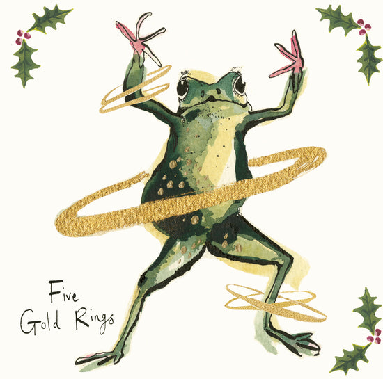 Five Gold Rings Frog Christmas Card