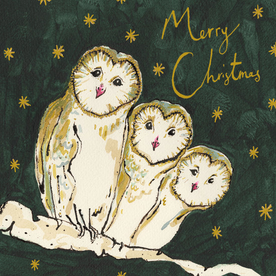 Three Wise Owls Gold Foil Christmas Card