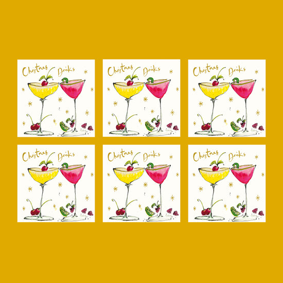 Christmas Drinks Gold Foil Christmas Card Pack (Pack of six)