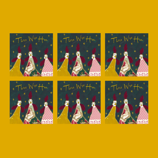 Three Wise Hen Gold Foil Christmas Card Pack (Pack of six)