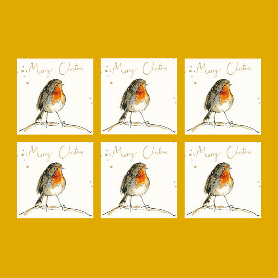 Christmas Robin Gold Foil Christmas Card Pack (Pack of six)