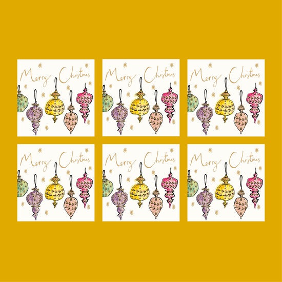 Christmas Baubles Gold Foil Christmas Card Pack (Pack of six)