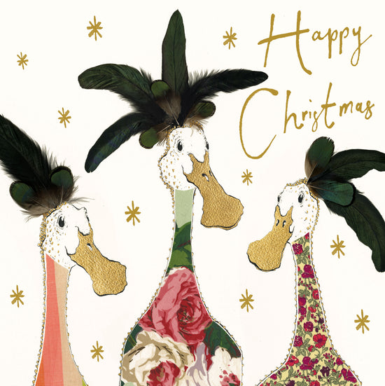 Merry Christmas Ducks Gold Foil Christmas Card