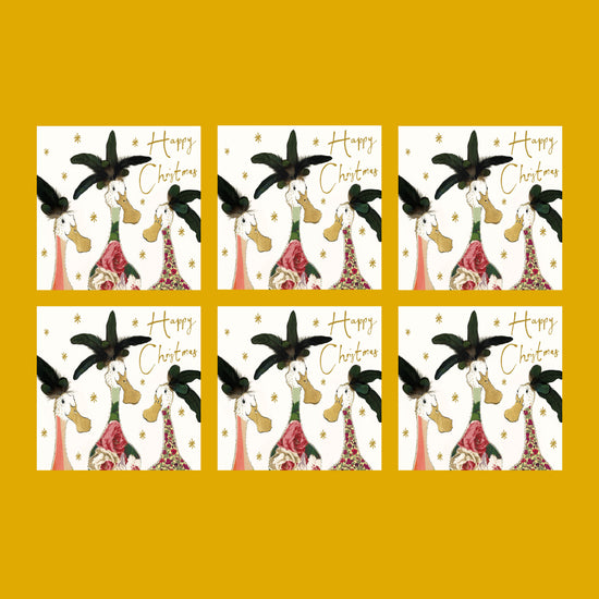 Merry Christmas Ducks Gold Foil Christmas Card Pack (Pack of six)