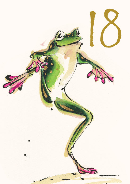 Age 18 Dancing Frog Gold Foil Birthday Card