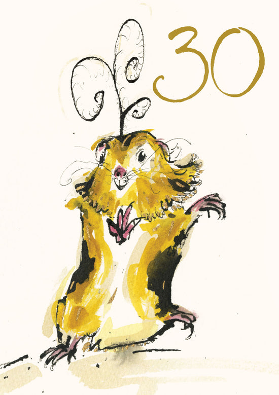 Age 30 Dancing Guinea Pig Gold Foil Birthday Card