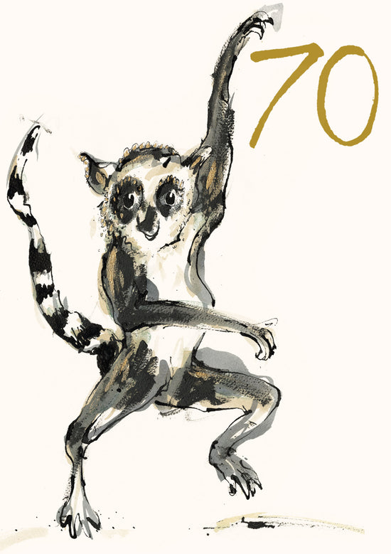 Age 70 Dancing Lemur Gold Foil Birthday Card