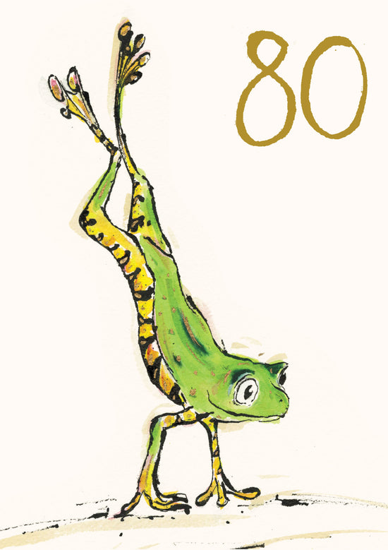 Age 80 Dancing Frog Gold Foil Birthday Card