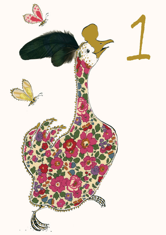 Age 1 Dancing Goose Gold Foil Birthday Card