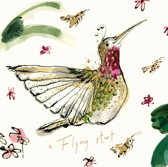 A Flying Start Hummingbird Gold Foil Card