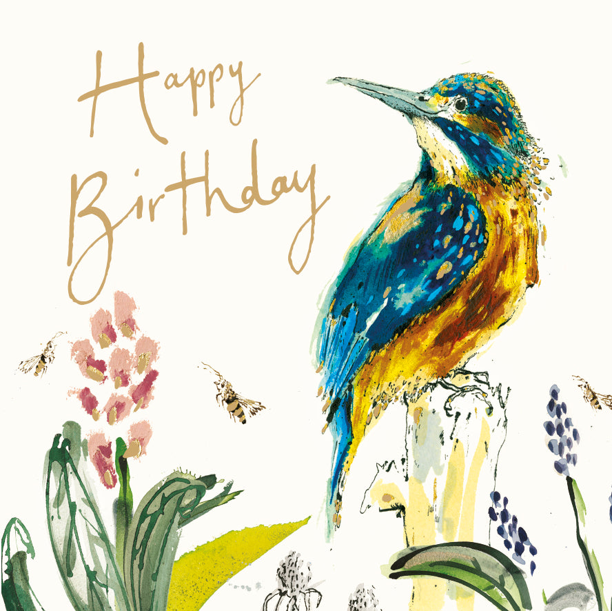 Happy Birthday Kingfisher Gold Foil Card Anna Wright Ltd happy-birthday-kingfisher-gold-foil-card-anna-wright-ltd
