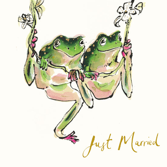 Just Married Frogs Gold Foil Card