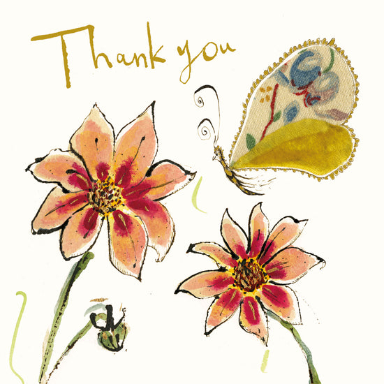 Thank You Fabric Butterfly Gold Foil Card