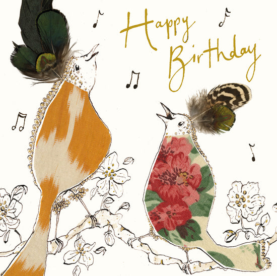 Happy Birthday Singing Birds Gold Foil Card