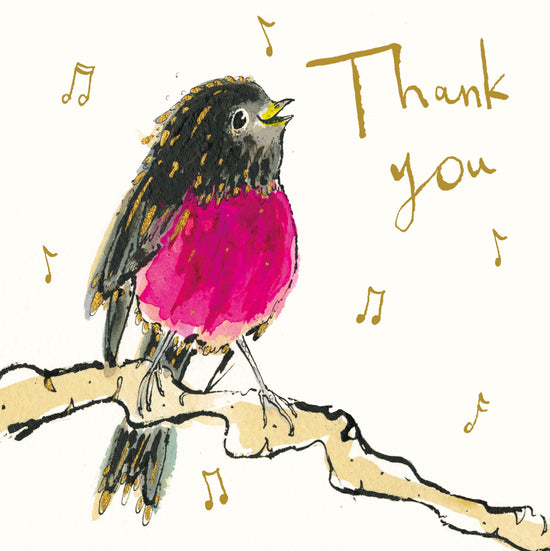 Thank You Pink Robin Gold Foil Card