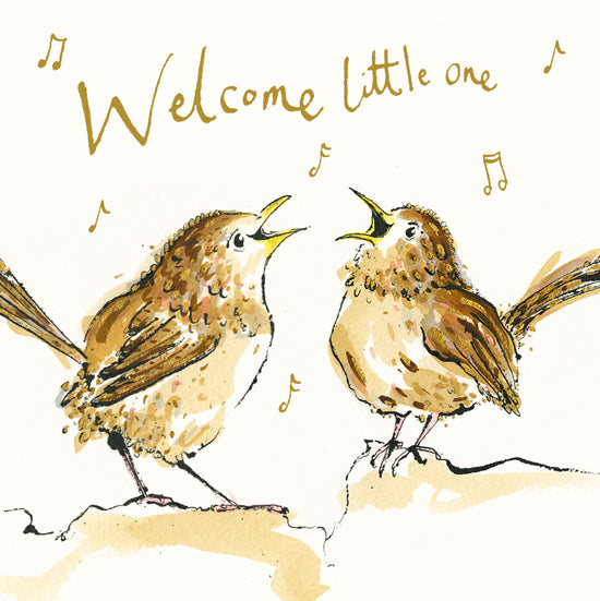 Welcome Little One Wrens Gold Foil Card