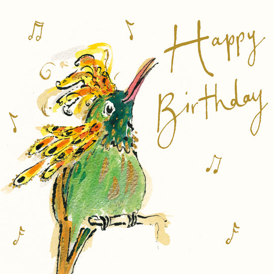 Happy Birthday Hummingbird Gold Foil Card