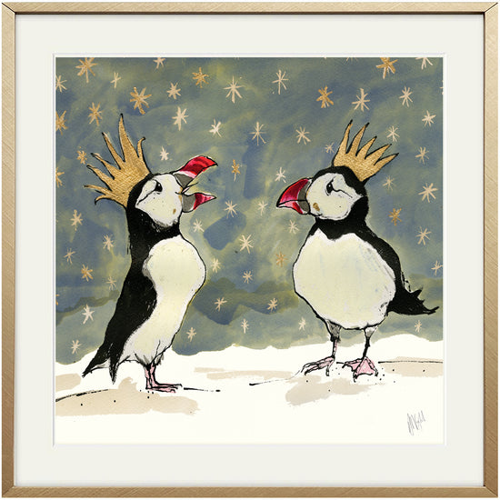 Christmas Puffins Bird Print