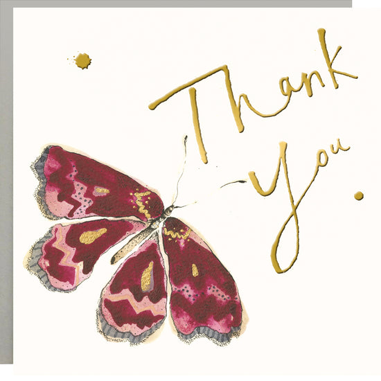 Pink Butterfly Thank You Gold Foil Card